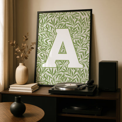 Initial Letter Print: Custom Typography Personalised Wall Art Monogram: William Morris Wallpaper Design