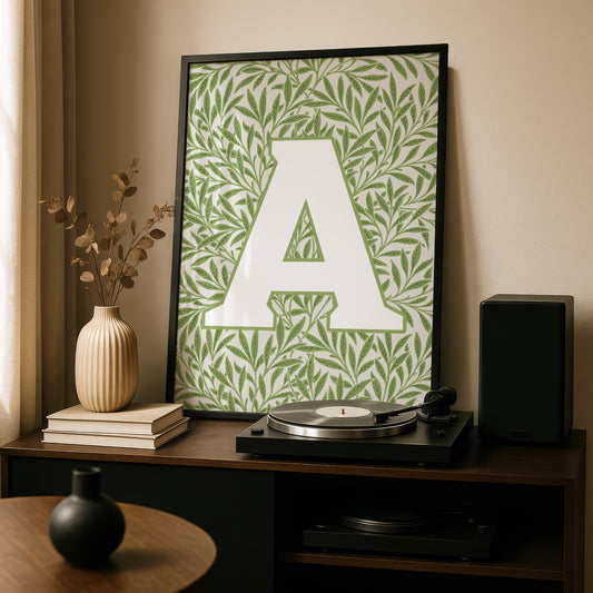 Initial Letter Print: Custom Typography Personalised Wall Art Monogram: William Morris Wallpaper Design