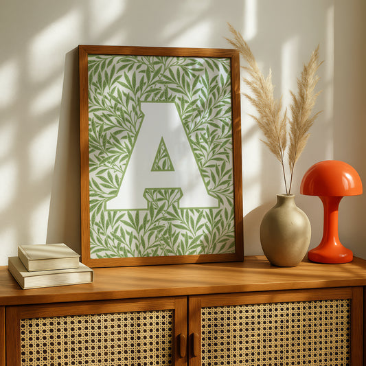 Initial Letter Print: Custom Typography Personalised Wall Art Monogram: William Morris Wallpaper Design