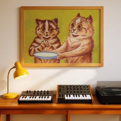 Louis Wain: A Milk Dish for You | Giclée Fine Art Print | Two Ginger Cats Painting