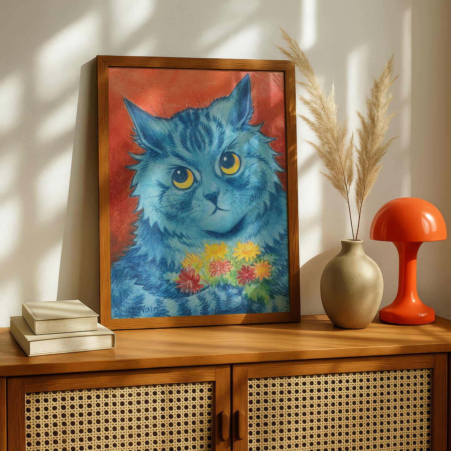 Louis Wain Cat Print | Giclée Fine Art Print | Blue Cat Poster | "A Shy Offering"