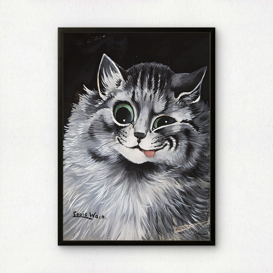 Louis Wain: A Smile and a Wink Black and White Cat Poster | Giclée Fine Art Print