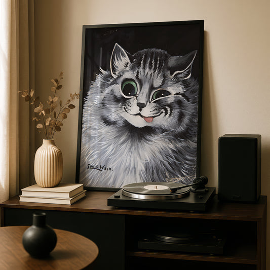 Louis Wain: A Smile and a Wink Black and White Cat Poster | Giclée Fine Art Print