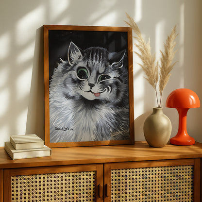 Louis Wain: A Smile and a Wink Black and White Cat Poster | Giclée Fine Art Print