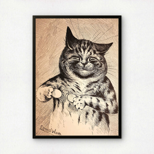 Louis Wain: Black and White Cat with Glasses Poster | Giclée Fine Art Print