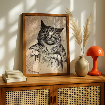 Louis Wain: Black and White Cat with Glasses Poster | Giclée Fine Art Print