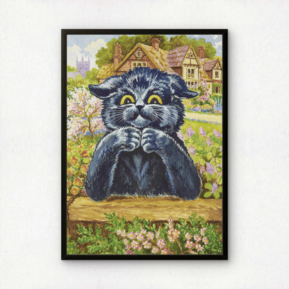 Louis Wain: Black Cat in the Garden | Giclée Fine Art Print | Gift for Cat Fan