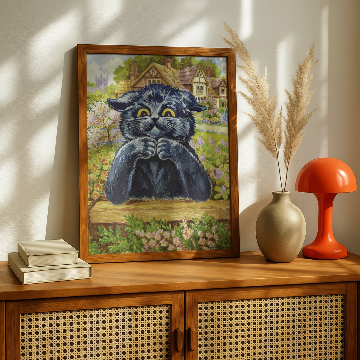 Louis Wain: Black Cat in the Garden | Giclée Fine Art Print | Gift for Cat Fan