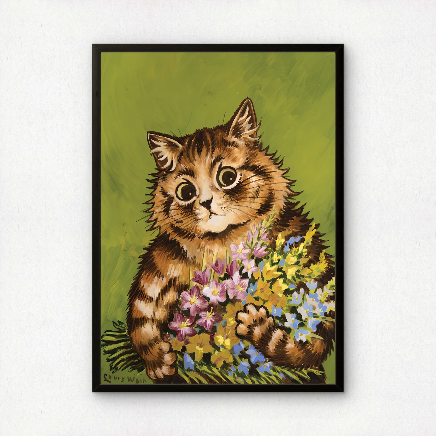 Louis Wain: Cat Holding a Bouquet of Flowers | Giclée Fine Art Print