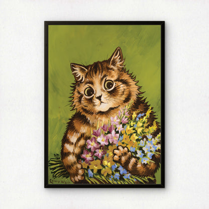 Louis Wain: Cat Holding a Bouquet of Flowers | Giclée Fine Art Print