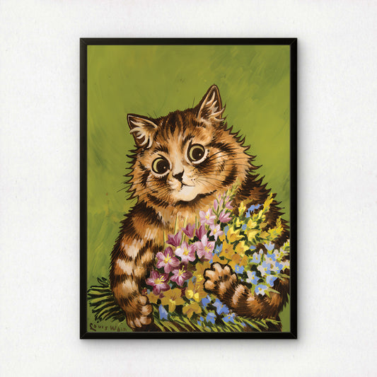 Louis Wain: Cat Holding a Bouquet of Flowers | Giclée Fine Art Print