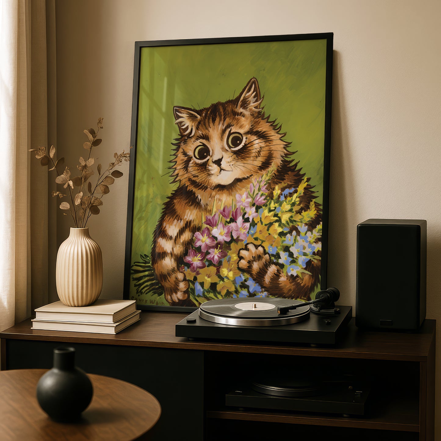 Louis Wain: Cat Holding a Bouquet of Flowers | Giclée Fine Art Print