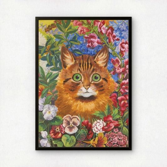 Louis Wain: Cat Amongst Flowers | Giclée Fine Art Print | Gift for Cat Person