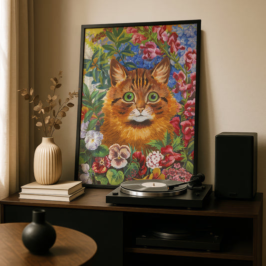 Louis Wain: Cat Amongst Flowers | Giclée Fine Art Print | Gift for Cat Person
