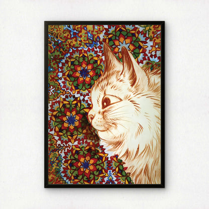 Louis Wain: Cat with Flower Background | Giclée Fine Art Print | Floral Cat Poster