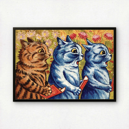 Louis Wain Cat Print of Three Cats Singing | Giclée Fine Art Print | "Come Birdie Come"