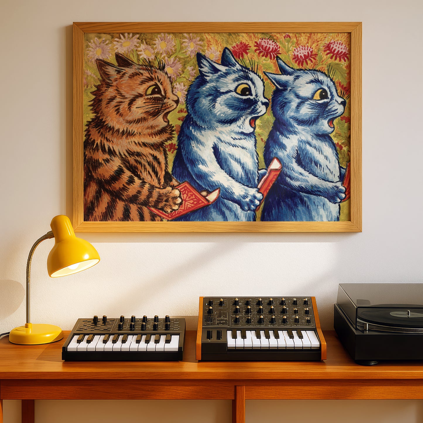 Louis Wain Cat Print of Three Cats Singing | Giclée Fine Art Print | "Come Birdie Come"