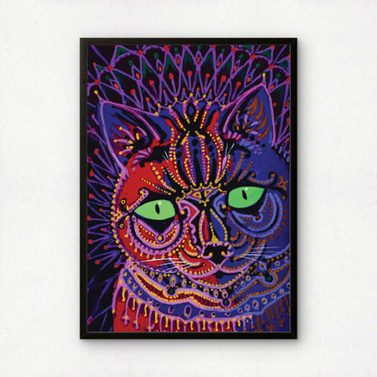 Louis Wain: Decorative Cat | Giclée Fine Art Print | Psychedelic Indian Art Influenced Cat Print