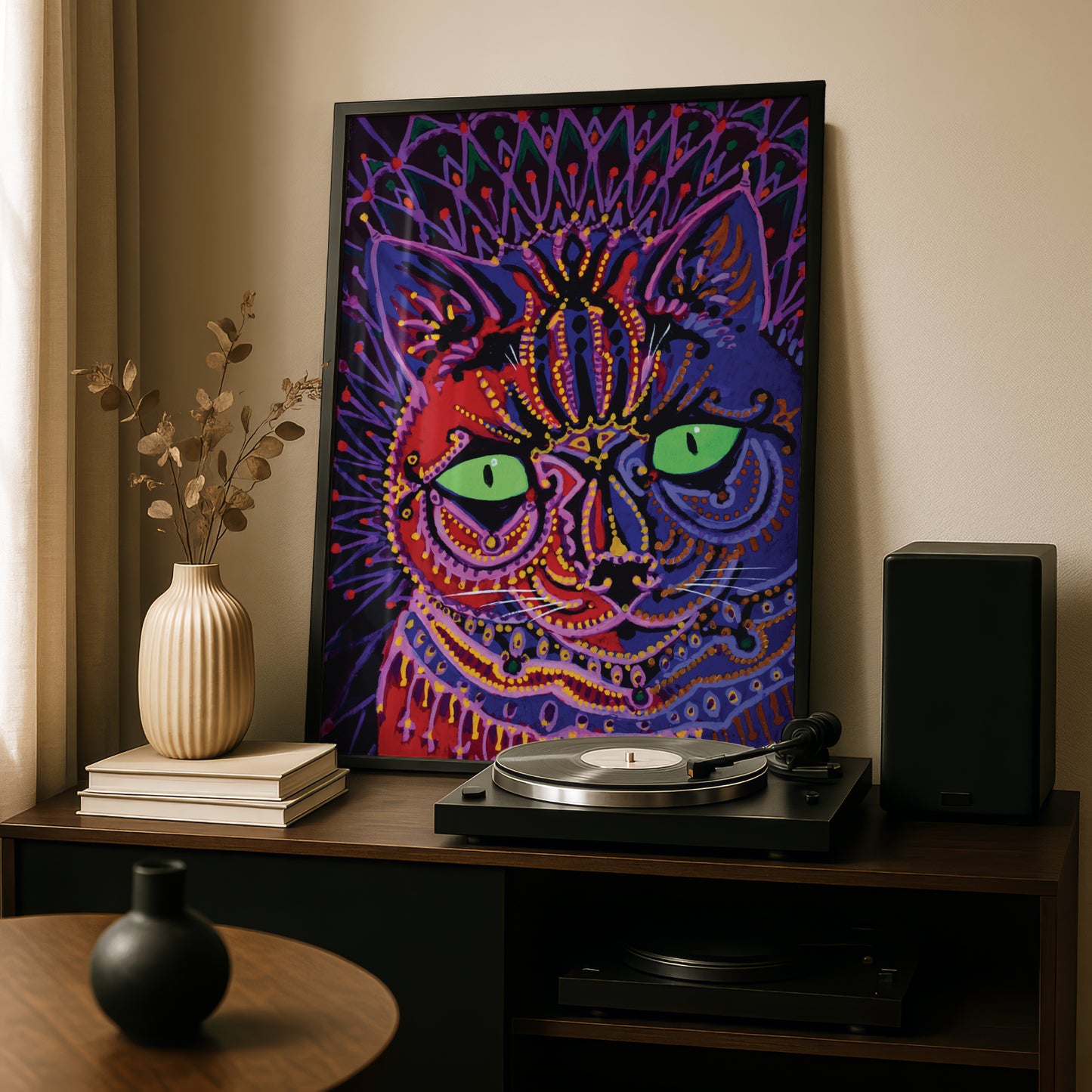 Louis Wain: Decorative Cat | Giclée Fine Art Print | Psychedelic Indian Art Influenced Cat Print