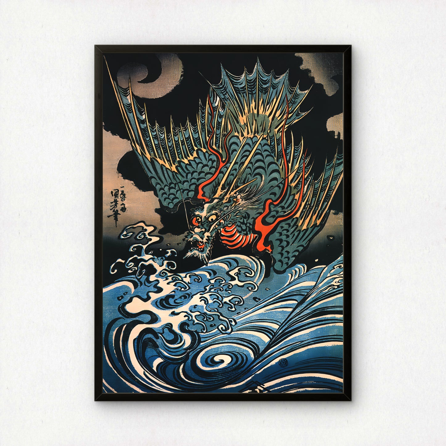 Dragon Flying Above Turbulent Waves (1831) by Utagawa Kuniyoshi | Premium Art Print