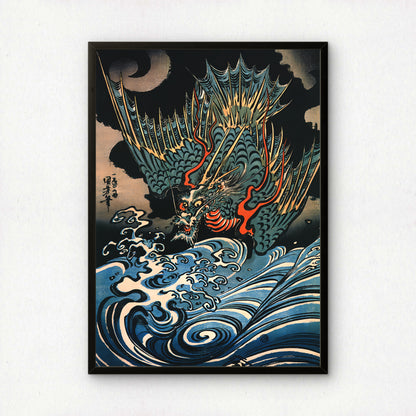 Dragon Flying Above Turbulent Waves (1831) by Utagawa Kuniyoshi | Premium Art Print