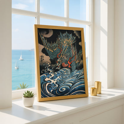 Dragon Flying Above Turbulent Waves (1831) by Utagawa Kuniyoshi | Premium Art Print