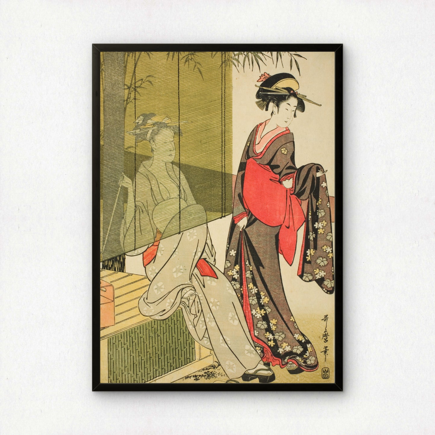Drying and Stretching Cloth by Kitagawa Utamaro | Premium Art Print