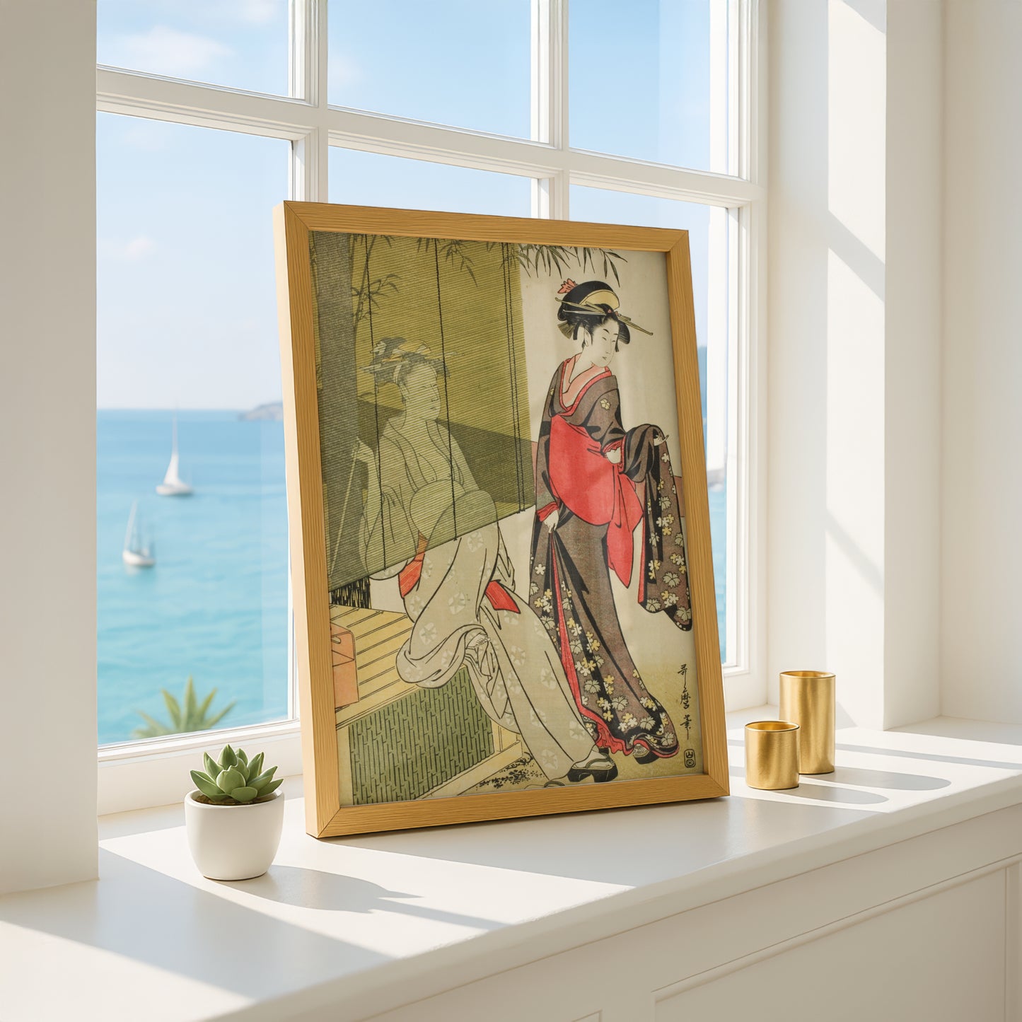Drying and Stretching Cloth by Kitagawa Utamaro | Premium Art Print