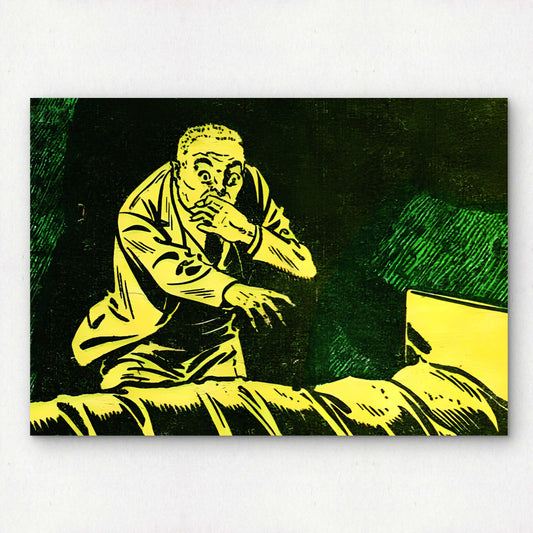 Horror Comic Book Pop Art Premium Giclée Print | A4 A3 Bold Wall Decor | Retro Artwork | "Horrified Man in Yellow" | Unframed