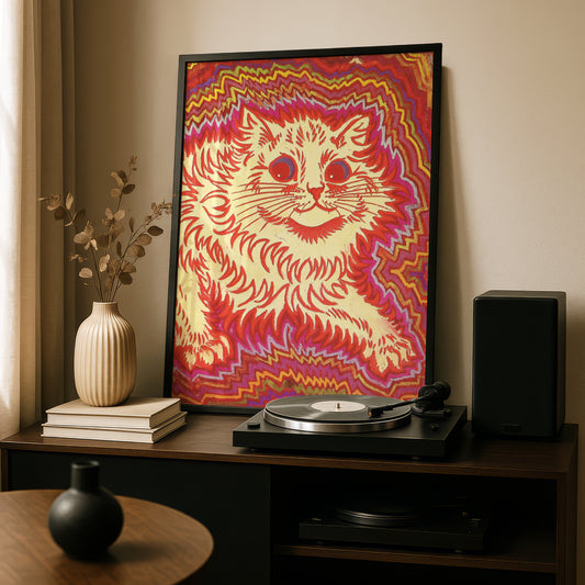 Louis Wain: Electric Cat | Giclée Fine Art Print | Psychedelic Multicoloured Cat Artwork