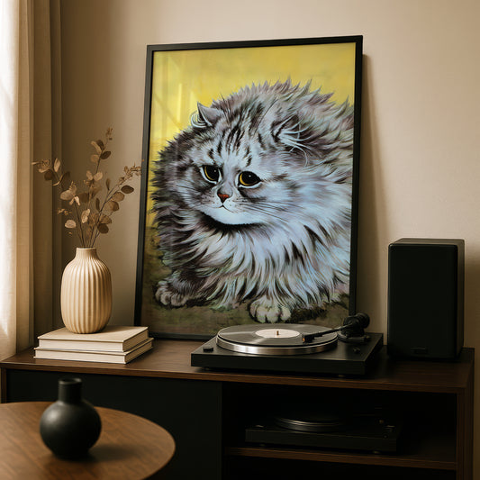 Louis Wain: Fluffy Long Haired Cat | Giclée Fine Art Print | Gorgeous Cat Artwork