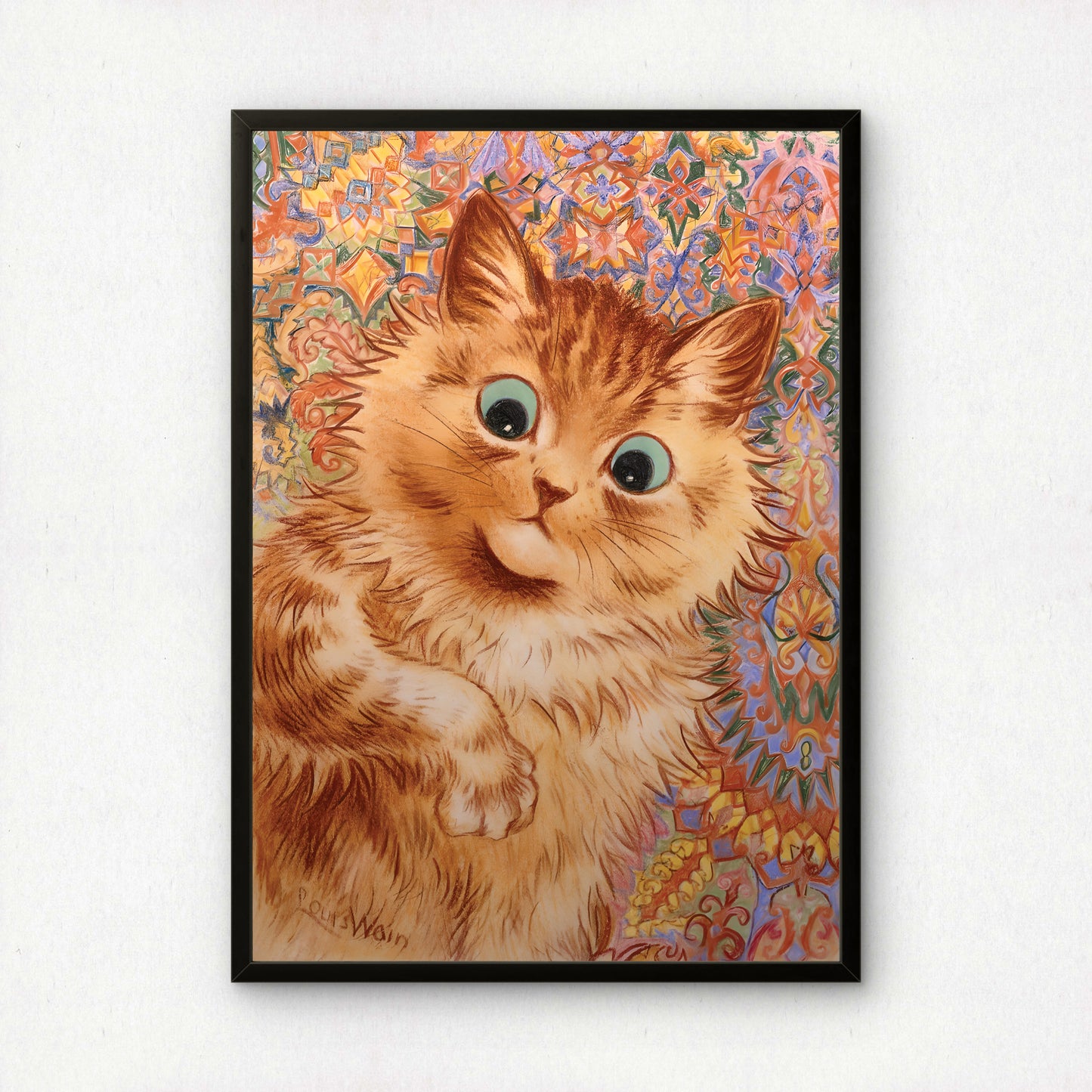 Louis Wain: Ginger Cat | Fine Art Print | Kaleidoscopic Background