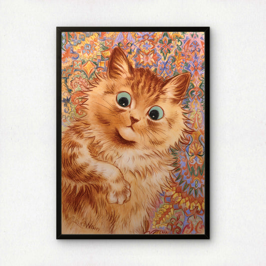 Louis Wain: Ginger Cat | Fine Art Print | Kaleidoscopic Background