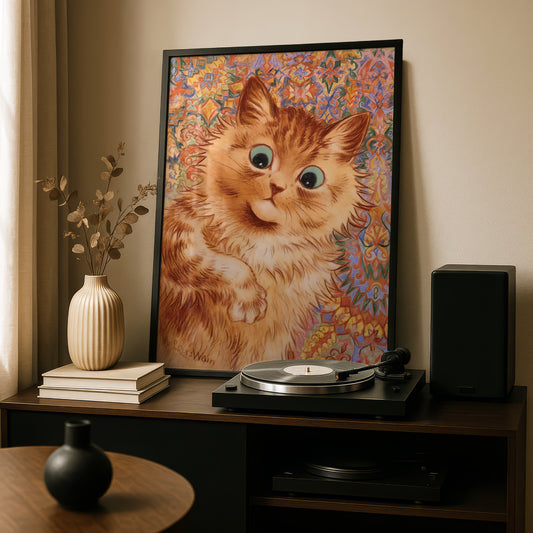 Louis Wain: Ginger Cat | Fine Art Print | Kaleidoscopic Background