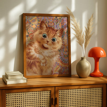 Louis Wain: Ginger Cat | Fine Art Print | Kaleidoscopic Background