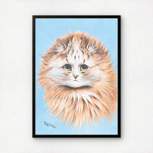 Louis Wain: Ginger Cat on Baby Blue Background | Fine Art Print | Beautiful Cat Art