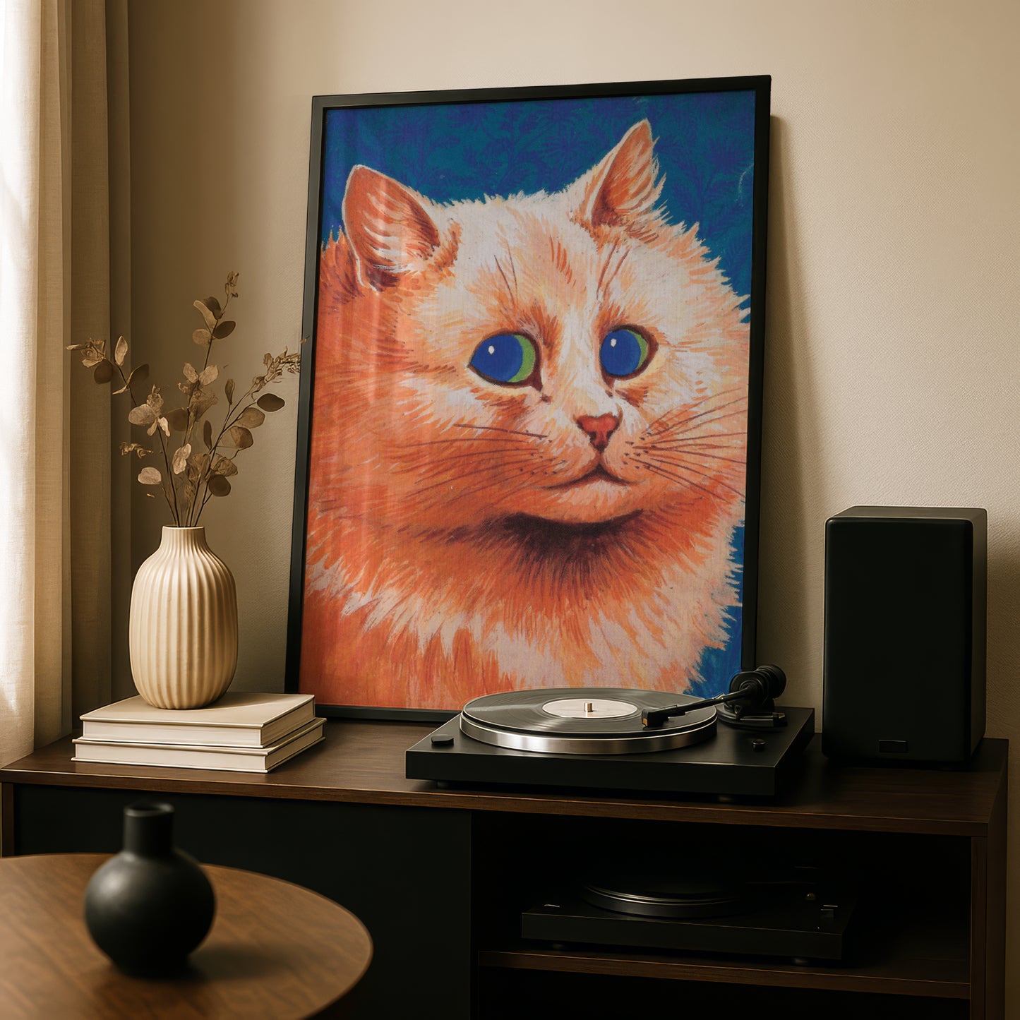 Louis Wain: Ginger Cat with Blue Eyes | Fine Art Print | Beautiful Cat Art Poster