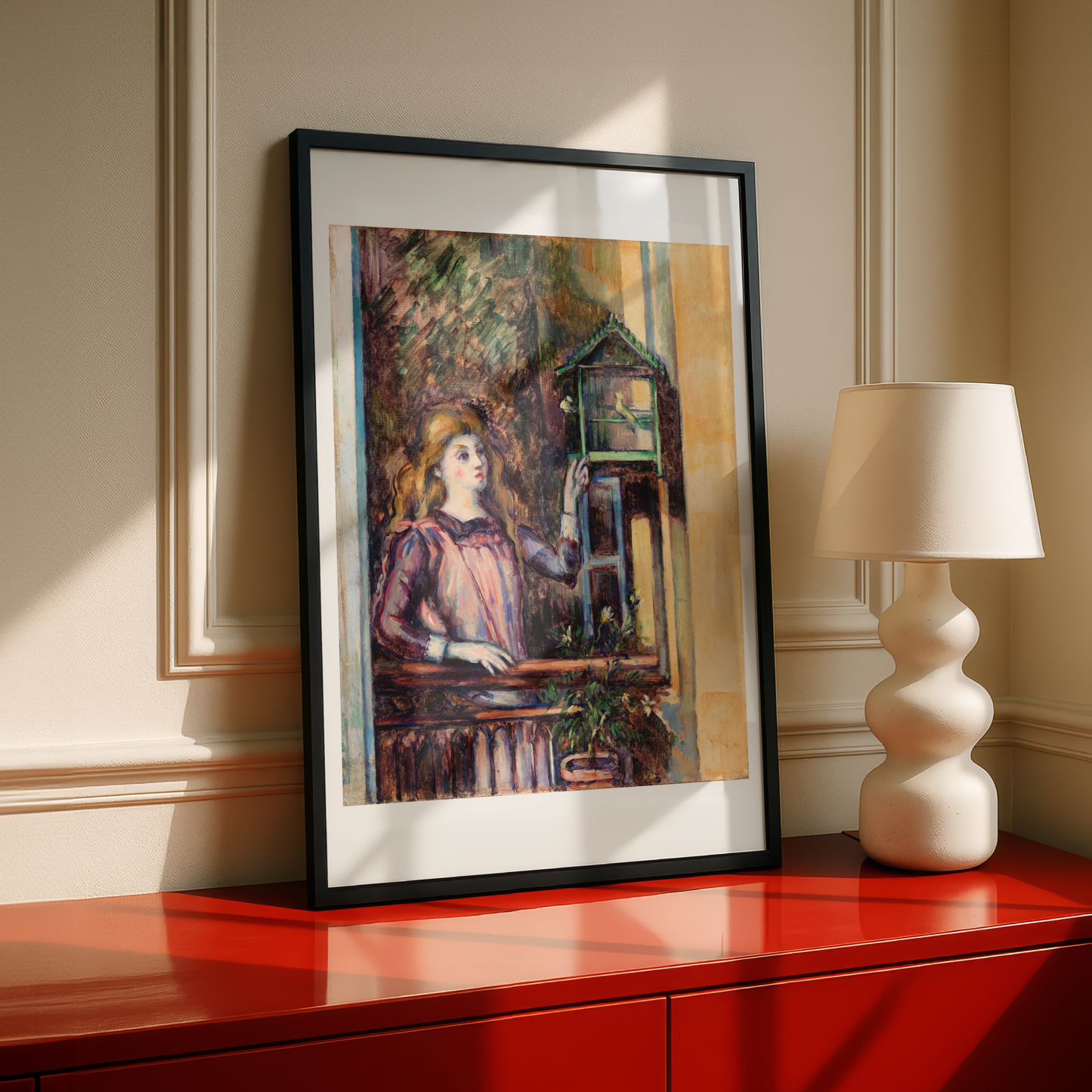 Girl with Birdcage by Paul Cezanne Print | Premium Giclee Art Print | Post-Impressionist Wall Art | Museum Quality Reproduction | Fine Art Print