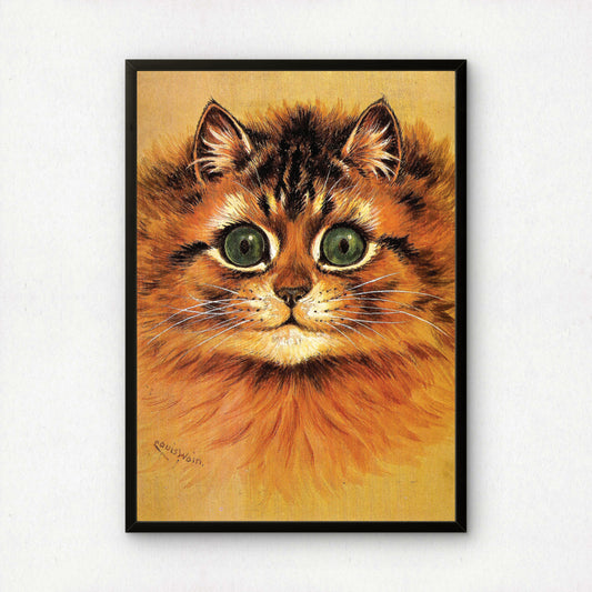 Louis Wain Cat Print: Green Eyed Beauty | Giclée Fine Art Print | Intense Close Up of a Cat's Face