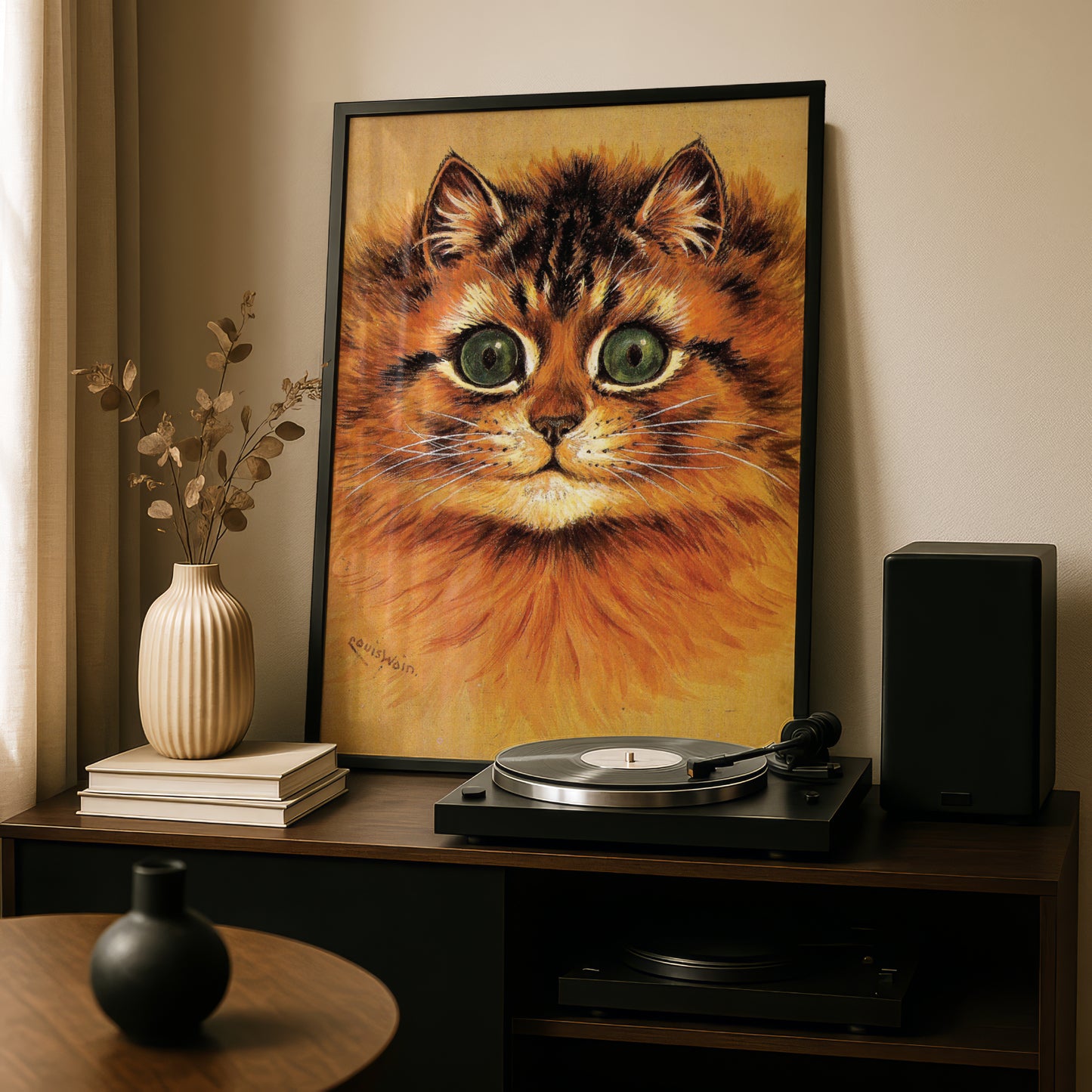 Louis Wain Cat Print: Green Eyed Beauty | Giclée Fine Art Print | Intense Close Up of a Cat's Face