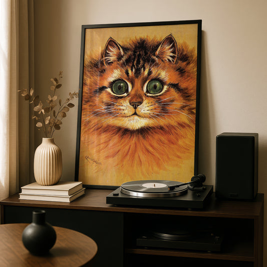 Louis Wain Cat Print: Green Eyed Beauty | Giclée Fine Art Print | Intense Close Up of a Cat's Face