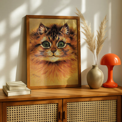 Louis Wain Cat Print: Green Eyed Beauty | Giclée Fine Art Print | Intense Close Up of a Cat's Face