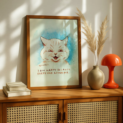 Louis Wain: I Am Happy Because Everyone Loves Me Cat Painting | Giclée Art Print | Archival Quality Printing