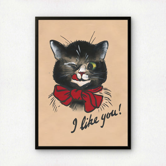 Louis Wain: I Like You! Fun Cat Picture | Giclée Art Print | Archival Quality Printing