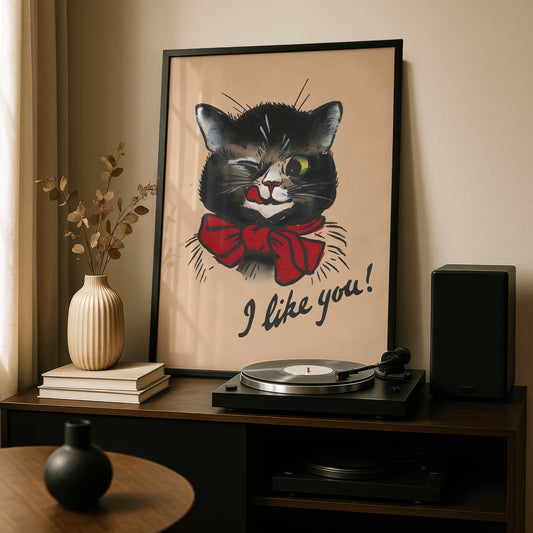 Louis Wain: I Like You! Fun Cat Picture | Giclée Art Print | Archival Quality Printing