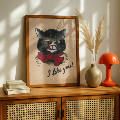 Louis Wain: I Like You! Fun Cat Picture | Giclée Art Print | Archival Quality Printing