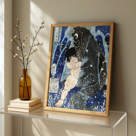 Kintaro Wrestling with Carp by Utagawa Kuniyoshi | Premium Art Print