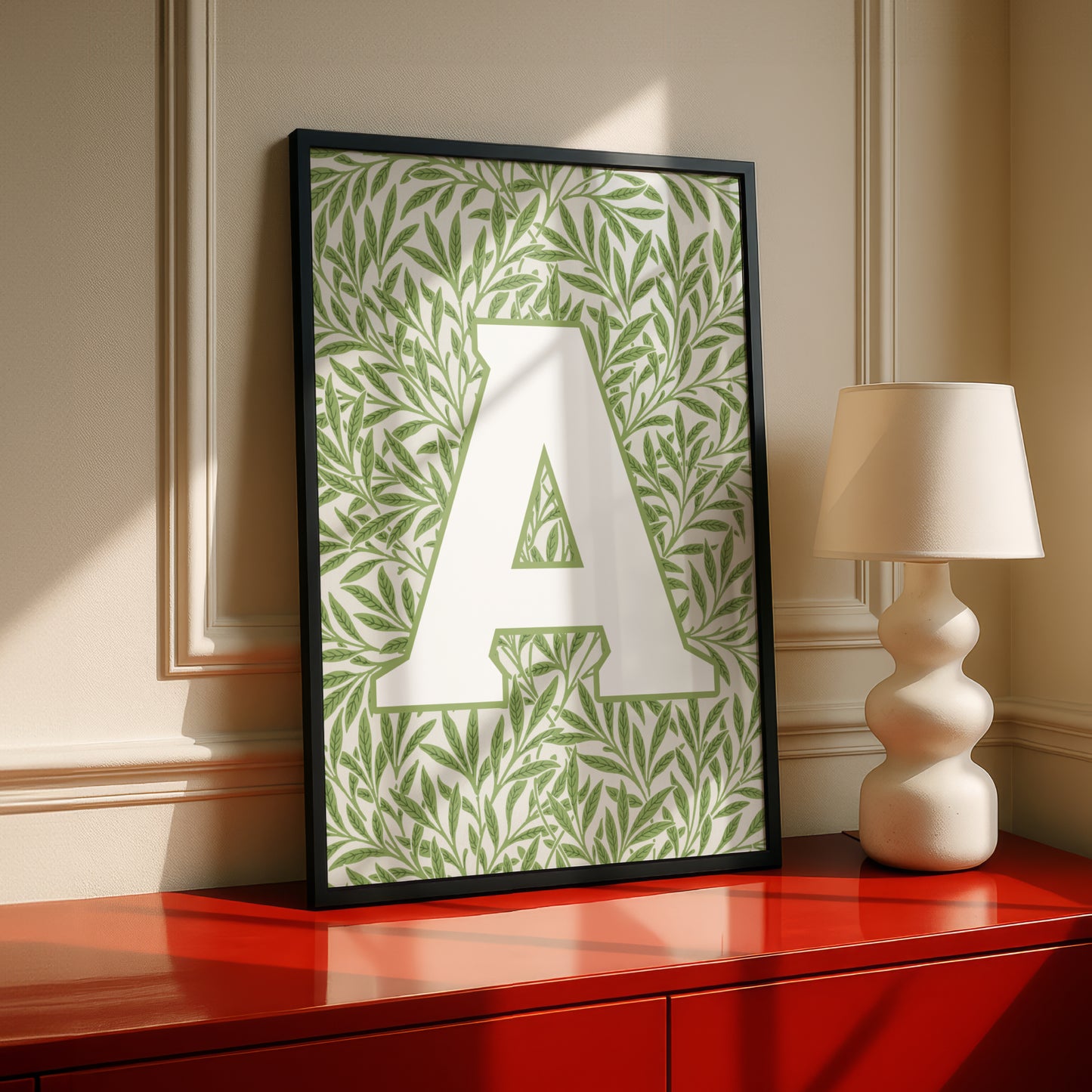 Initial Letter Print: Custom Typography Personalised Wall Art Monogram: William Morris Wallpaper Design