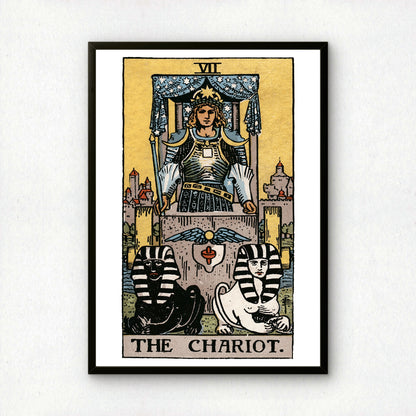 The Chariot Tarot Card Print | Rider-Waite-Smith Vintage Tarot Deck | Wall Art