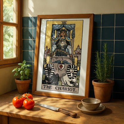 The Chariot Tarot Card Print | Rider-Waite-Smith Vintage Tarot Deck | Wall Art